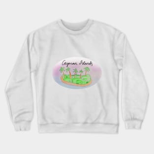 Cayman Islands watercolor Island travel, beach, sea and palm trees. Holidays and vacation, summer and relaxation Crewneck Sweatshirt